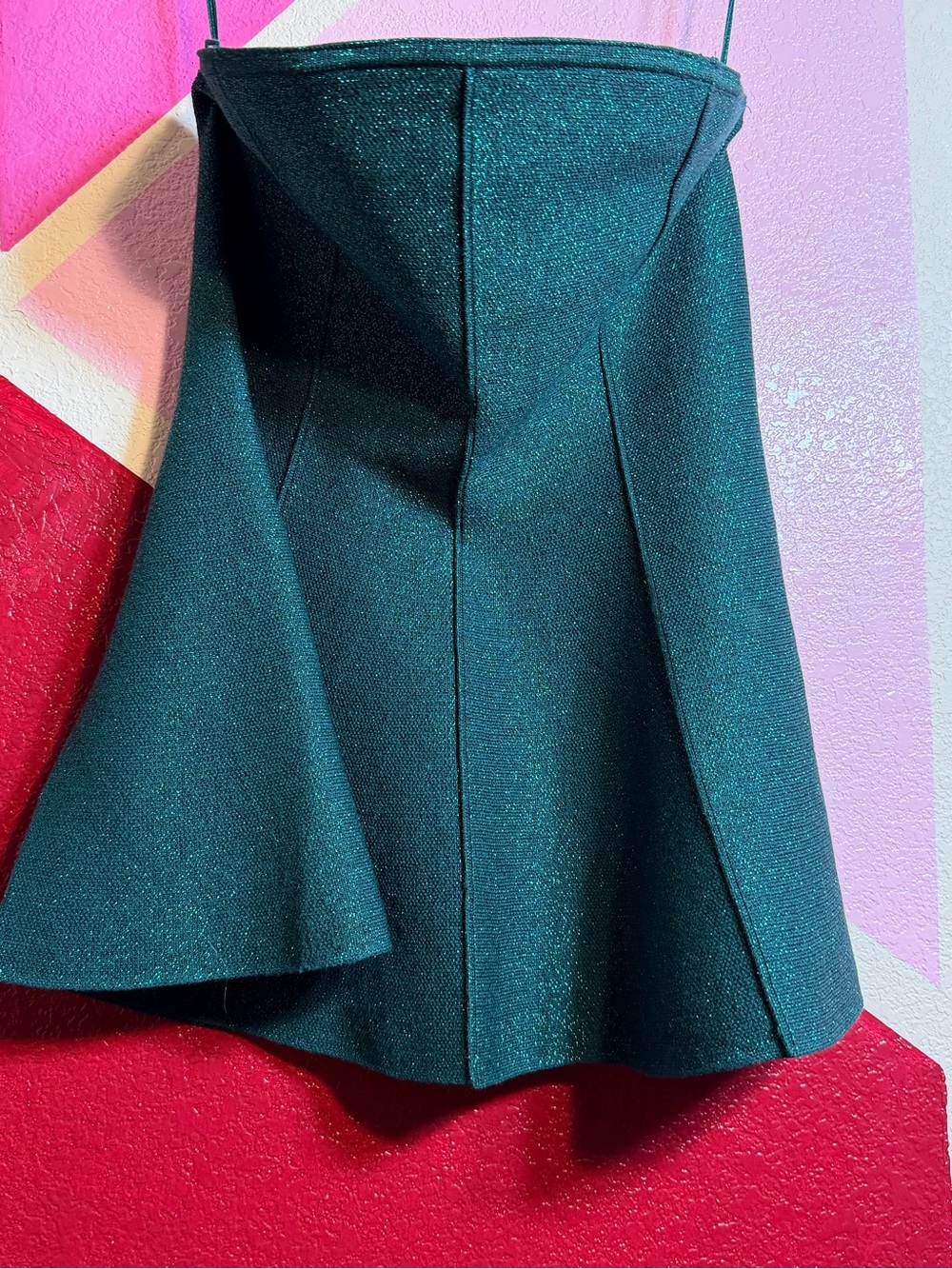 Anthropologie Green Sparkle Strapless Fit & Flare Top Sz S